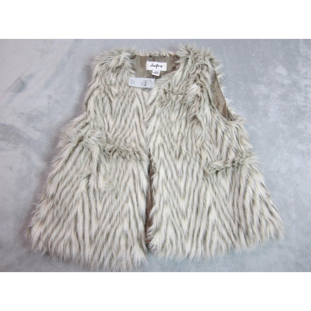 Daytrip Faux Fur Vest Womens XL Gray Open Front Shag Boho Glam Layering